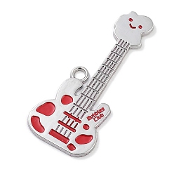 Красный Эмали сплава большие кулоны, платина, гитар, красные, 59.5x26x2 мм, отверстие : 3.5 мм