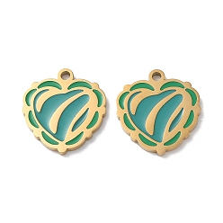 Golden Ion Plating(IP) 304 Stainless Steel Pendants, with Enamel, Heart Charm, Golden, 16x15x1.5mm, Hole: 1.5mm