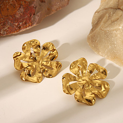 Золотой 304 серьги-гвоздики из нержавеющей стали для женщин, цветок, золотые, 41.5x39.5 мм