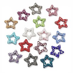 Хрусталь AB Звездообразные полимерные глиняные бусины со стразами, Фокальные бусины для изготовления бижутерии и брелоков, хрусталь AB, 32.5x33.5x6.5 мм, отверстие : 1.8 мм
