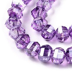 Dark Orchid Transparent Electroplate Glass Beads Strands, AB Color Plated, Faceted, Round, Dark Orchid, 8x7mm, Hole: 2mm, about 60pcs/strand, 14.96 inch(38cm)