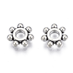 Antique Silver Tibetan Style Alloy Spacer Beads, Round, Cadmium Free & Lead Free, Flower, Antique Silver, 7.5x7.5x2mm, Hole: 2mm, about 1700pcs/500g