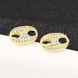 Настоящее золото 18K Серьги-гвоздики из латунного микро-паве, овальные, долговечный, стойки покрытие, без свинца и без кадмия, реальный 18 k позолоченный, 12.5x8 мм