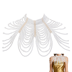 Light Gold Ожерелье-чокер из АБС-пластика с имитацией жемчуга, белые круглые бусины, многослойное, для женщин., золотой свет, 25.79 дюйм (65.5 см)