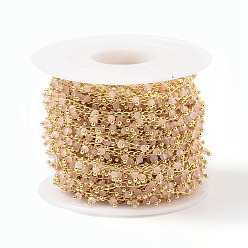 Лавандовый румянец Ручной цепи стекло бисером, с латунными ушками, золотые, пайки, круглые, граненые, с катушкой, лавандовый румянец, 2.5x2x0.4 мм, бусины : 2~2.5 мм, около 32.8 футов (10 м) / рулон