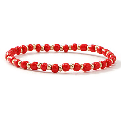 Темно-Красный Эластичный браслет из пластика и латуни с бусинами для женщин, рондель, золотые, темно-красный, 6.89 дюйм (17.5 см)