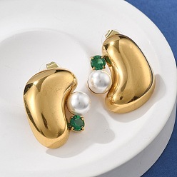 Настоящее золото 18K 304 из нержавеющей стали серьги, с фианитом и искусственным жемчугом, реальный 18 к глод, слеза, реальный 18 k позолоченный, 26.5x22.5 мм