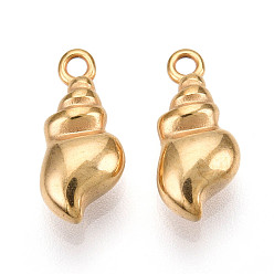 Real 18K Gold Plated 304 Stainless Steel Charms, Ion Plating(IP), Conch Charm, Real 18K Gold Plated, 12x5.5x4mm, Hole: 1.2mm