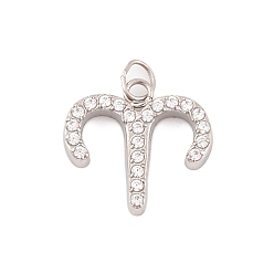 Овен 316 микро нержавеющей стали прокладывать Цирконом подвески, с прыжковых колец, цвет нержавеющей стали, 12 очарование созвездия, Овен, 11.5x12.5x2 мм, отверстие : 2.5 мм