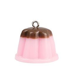 Pink Непрозрачные подвески смолы, пудинг, с железной платиной петлей, розовые, 20x23 мм, отверстие : 2 мм