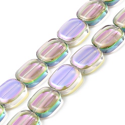 Plum Transparent Electroplate Glass Bead Strands, Half Rainbow Plated, Rectangle, Plum, 12x10x4.5mm, Hole: 1mm, about 55pcs/strand, 25.98''(66cm)