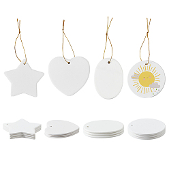 Белый 16 шт. 4 стили фарфоровые подвесные украшения с термопереносом, для украшения елки, разнообразные, белые, Кулон : 175~180 мм, Кулон : 76~80x80~83x3.5~4.5 мм, 4 шт / стиль