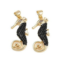 Настоящее золото 18K Латунные микро проложить кубического циркония подвески, очарование морского конька, без кадмия и без свинца, стойки покрытие, долговечный, реальный 18 k позолоченный, 28x12.5x3.5 мм, отверстие : 5x3.5 мм