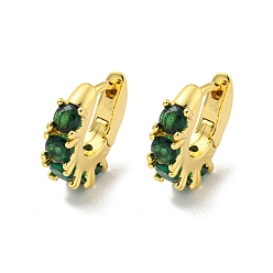 Verde Pendiente de aro de micro circonio cúbico de latón, dorado, verde, 16x4.5 mm