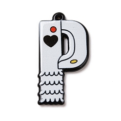 Letter P Circus Theme Printed Acrylic Pendants, Joker, Letter Charm, Letter P, 34x18x2mm, Hole: 0.8mm