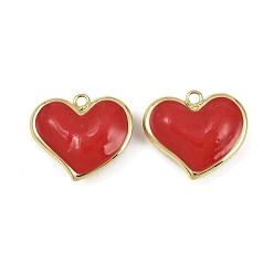 Красный Латунь эмаль подвески, долговечный, без кадмия и без свинца, стойки покрытие, реальный 18 k позолоченный, шарма сердца, красные, 26.5x30.5x9.5 мм, отверстие : 2.8 мм