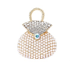 Золотой Броши из сплава handtasche со стразами для одежды рюкзака, с имитацией жемчужина бисера, золотые, 53x40 мм