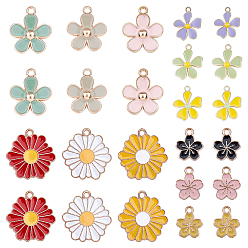 Mixed Color Light Gold Plated Alloy Enamel Big Pendants, Flower , Mixed Color, 74x72x17mm, 24pcs/box