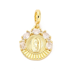 Плоский Круглый Латунные прозрачные кубические цирконии европейские подвески-подвески, религия большие дырки подвески, реальный 16 k позолоченный, плоско-круглые, без кадмия и без свинца, 24 мм, отверстие : 4.5 мм, подвески: 18x16x3 мм