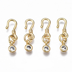Real 18K Gold Plated Brass Micro Pave Clear Cubic Zirconia Hook and S-Hook Clasps, Nickel Free, Real 18K Gold Plated, 22mm long, Clasps: 13.5x6x1mm, Hole: 1.5mm, Jump Ring: 5x1mm, Inner Diameter: 3mm, Pendants: 6x4x3mm, Hole: 1.2mm