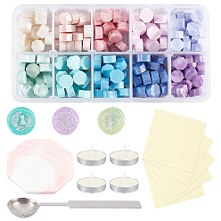 Mixed Color DIY Scrapbook Making Kits, Including Sealing Wax Particles, Porcelain Cup Coasters, Stainless Steel Wax Sticks Melting Spoon, Candle and Label Stickers, Mixed Color, 9mm, 10 colors, 30pcs/color, 300pcs,