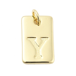 Letter Y Латунные подвески, прямоугольник с подвесками-буквами, стойки покрытие, без свинца и без кадмия, долговечный, с целью перехода в кольце, Письмо Y, 15.5x10x1.3 мм, отверстие : 3.4 мм