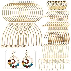 Golden 80Pcs 8 Style 304 Stainless Steel Earring Hooks, Golden, 15~38.5x11~29.5x0.6~4.5mm, Pin: 0.6~0.8mm, 10Pcs/style