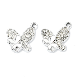 Бабочка Подвески из сплава с кристаллами и стразами и анималистическим рисунком, платина, очарование бабочки, 17x17.5x3.5 мм, отверстие : 1.8 мм