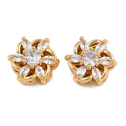 Цветок Латунные микро проложить кубического циркония бусы, без никеля , реальный 18 k позолоченный, цветок, 12.5x11x7 мм, отверстие : 1.8 мм