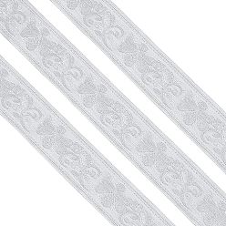 Argent Rubans de polycoton à broder de style ethnique, ruban jacquard, ruban tyrolien, avec motif de fleurs, accessoires du vêtement, argenterie, 1-1/4 pouces (33 mm), sur 10 yard / bundle