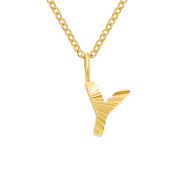 Letter Y Персонализированные ожерелья с кулоном в виде инициалов из нержавеющей стали с текстурой алфавита для женщин и мужчин, золотые, Письмо Y, 16.54 дюйм (42 см)