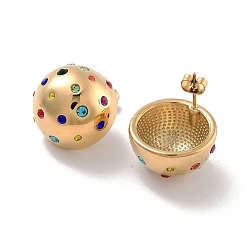 Золотой Ионное покрытие (ip) 304 серьги-гвоздики из нержавеющей стали, со стразами, украшения для женщин, полукруглый, золотые, 22.5x19.5 мм