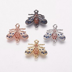 (52) Непрозрачная лаванда Коннекторы, латунь, кубический цирконий, Пчелы, красочный, разноцветные, 14.5x16.5x3 мм, отверстие : 1 мм