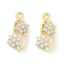 Real 18K Gold Plated Brass Micro Pave Clear Cubic Zirconia Pendants, Flower, Real 18K Gold Plated, 18.5x8x3mm, Hole: 1.2mm