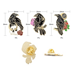 Mixed Color 3Pcs 3 Style Creative Zinc Alloy Brooches, Enamel Pin, with Iron Butterfly Clutches or Rubber Clutches, Bird, Golden, Mixed Color, 30x20~23mm, Pin: 1mm, 1pc/style