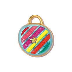 Разноцветный 304 нержавеющей стальной эмали подвески, плоская круглая фигурка со звездой и диагональным подвесным элементом, реальный 18 k позолоченный, ионное покрытие (ip), долговечный, красочный, 16x14 мм, отверстие: 3 мм