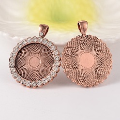 Кристалл Плоские настройки кулон кабошон круглый сплав горный хрусталь, без кадмия, без никеля и без свинца, Красная медь, кристалл, лоток : 25 мм, 43x34x3 мм, отверстия: 4x7 mm, 38 шт / пакет