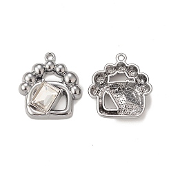Clear Rack Plating Alloy Glass Pendants, Bag Shape Charms, Gunmetal & Platinum, Clear, 22x20x5mm, Hole: 1.5mm