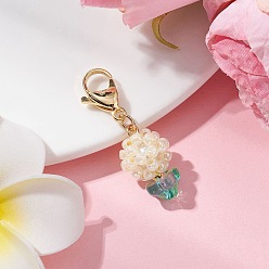 (404) Непрозрачное AB Кислое яблоко Цветочные стеклянные бусины бисерные подвески украшения, с золотым оттенком 304 застежки-карабины из нержавеющей стали, цветочный белый, 37 мм