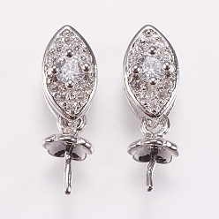 Платинированный Латунный микро-паве кубический цирконий, за половину пробурено бисера, долговечный, без свинца, без кадмии и без никеля, лошадиный глаз , Реальная платина, 18 мм, отверстия: 2x4 мм, штифты: 1 мм