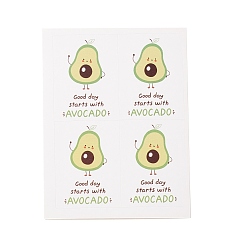 Avocado Rectangle Paper Stickers, Adhesive Label Stickers, Word with Cartoon Pattern, Avocado Pattern, 8.3~10.6x6.6~6.7x0.01cm, 48pcs/bag