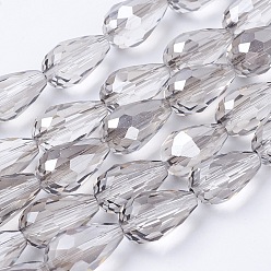Light Grey Electroplate Glass Beads Strands, AB Color Plated, Faceted Teardrop, Light Grey, 15x10mm, Hole: 1mm, 50pcs/strand, 27.1 inch