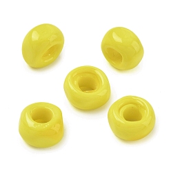 Желтый Бусины лэмпворк европейского стиля , бусины с большим отверстием, кубические, желтые, 11.5x11.5x8.5 мм, отверстие : 5 мм