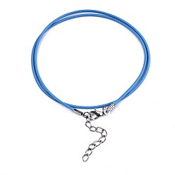 Deep Sky Blue Waxed Cotton Cord Necklace Making, with Alloy Lobster Claw Clasps and Iron End Chains, Platinum, Deep Sky Blue, 17.12 inch(43.5cm), 1.5mm
