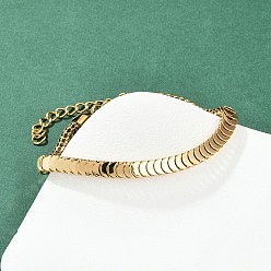 Настоящее золото 22K 304 женские браслеты-цепочки со звеньями из нержавеющей стали, плоско-круглые, вакуумное покрытие pvd, реальный 22 k позолоченный, 7-1/4 дюйм (18.3 см)