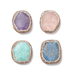 Смешанные камни Бусины из натурального смешанного драгоценного камня, с полимерной глиной горный хрусталь, граненые, самородки, 29.5~31x26~27x7~9 мм, отверстие : 1 мм