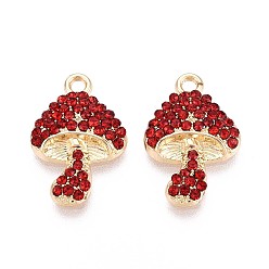 Светло-сиамский Подвески из сплава со стразами, гриб, без кадмия, без никеля и без свинца, золотые, Light Siam, 19x12.5x3 мм, отверстие : 1.6 мм