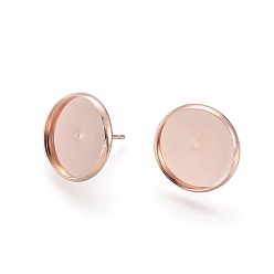 Розовое Золото 304 Настройки серьги из нержавеющей стали, плоско-круглые, розовое золото , лоток : 14 мм, 16 мм, штифты : 0.8 мм