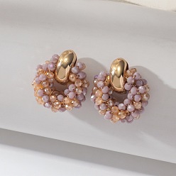 чертополох Серьги-гвоздики с железными и стеклянными бусинами, с медной проволокой, золотые, чертополох, 25x20 мм