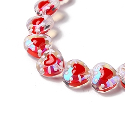 Cerise Handmade Glass Beads Strands, with Enamel, Heart, Cerise, 11~12x12~12.5x6~6.5mm, Hole: 0.6mm, about 30pcs/strand, 13.27''(33.7cm)